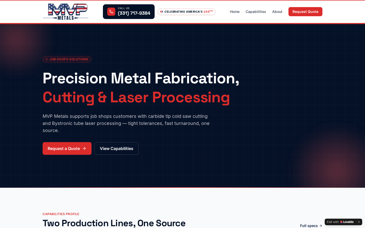 MVP Metals website preview